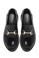 Women's Black Thick Soled Leather Masculine Loafer | Derimod