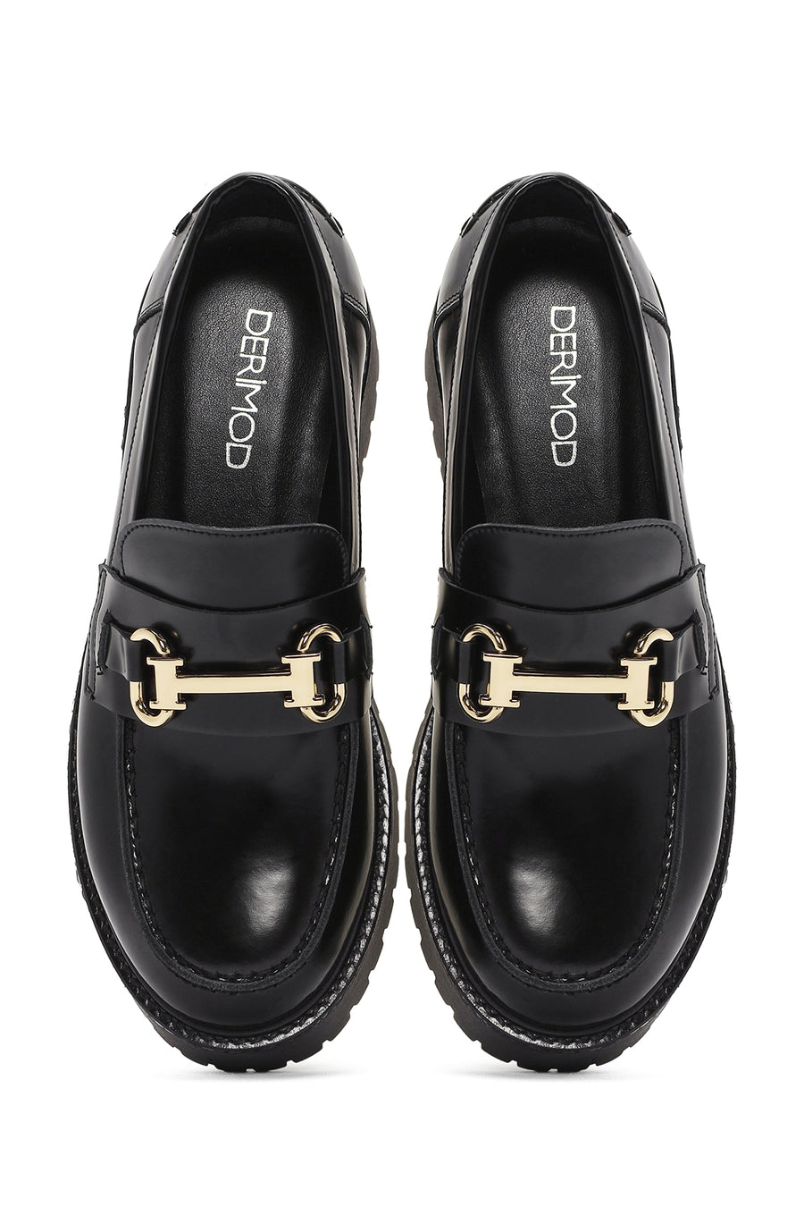 Women's Black Thick Soled Leather Masculine Loafer