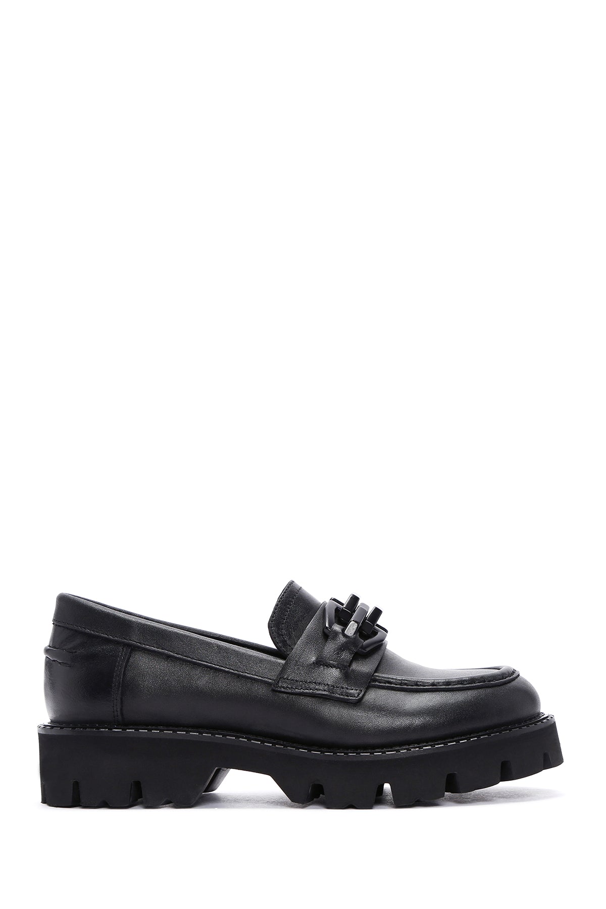 Women's Black Leather Masculine Loafer 24SFD180718 | Derimod