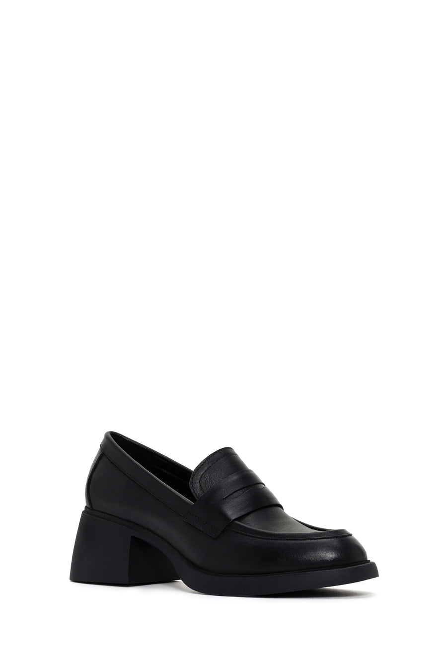 Women's Black Thick Heeled Leather Masculine Loafer