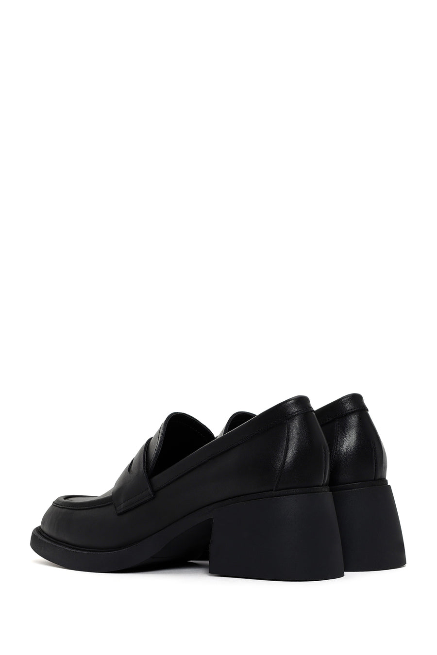 Women's Black Thick Heeled Leather Masculine Loafer