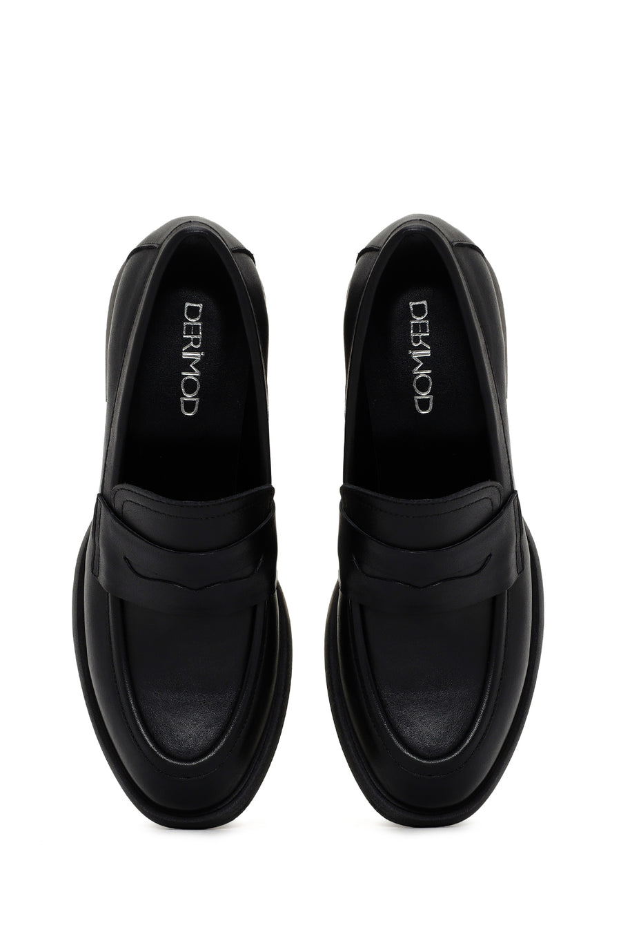 Women's Black Thick Heeled Leather Masculine Loafer
