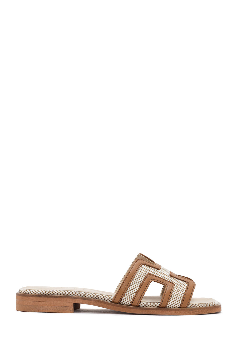 Women's Tan Patterned Leather Slippers 24SFD181214 | Derimod