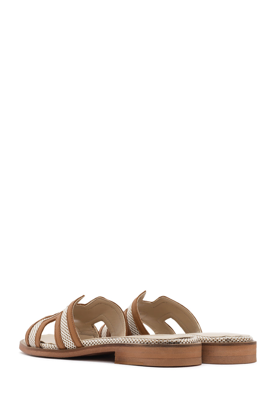 Women's Tan Patterned Leather Slippers
