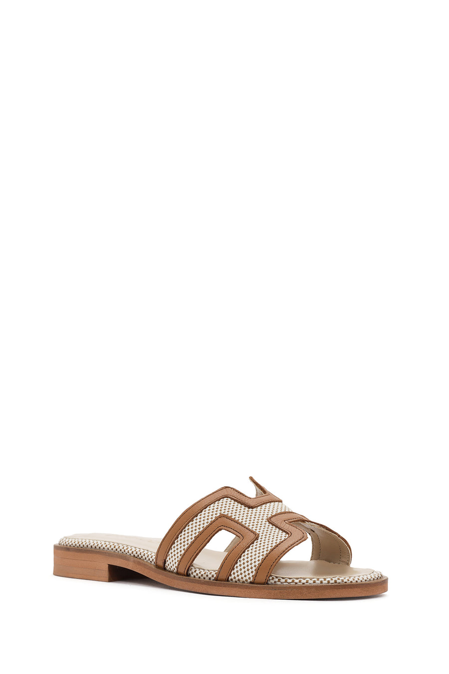 Women's Tan Patterned Leather Slippers