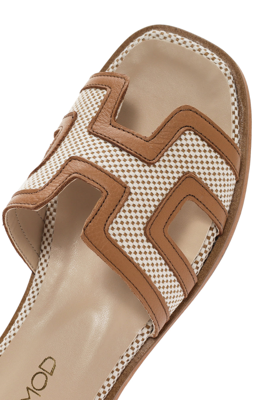 Women's Tan Patterned Leather Slippers