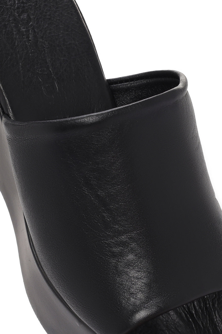 Women's Black Wedge Heeled Leather Slippers
