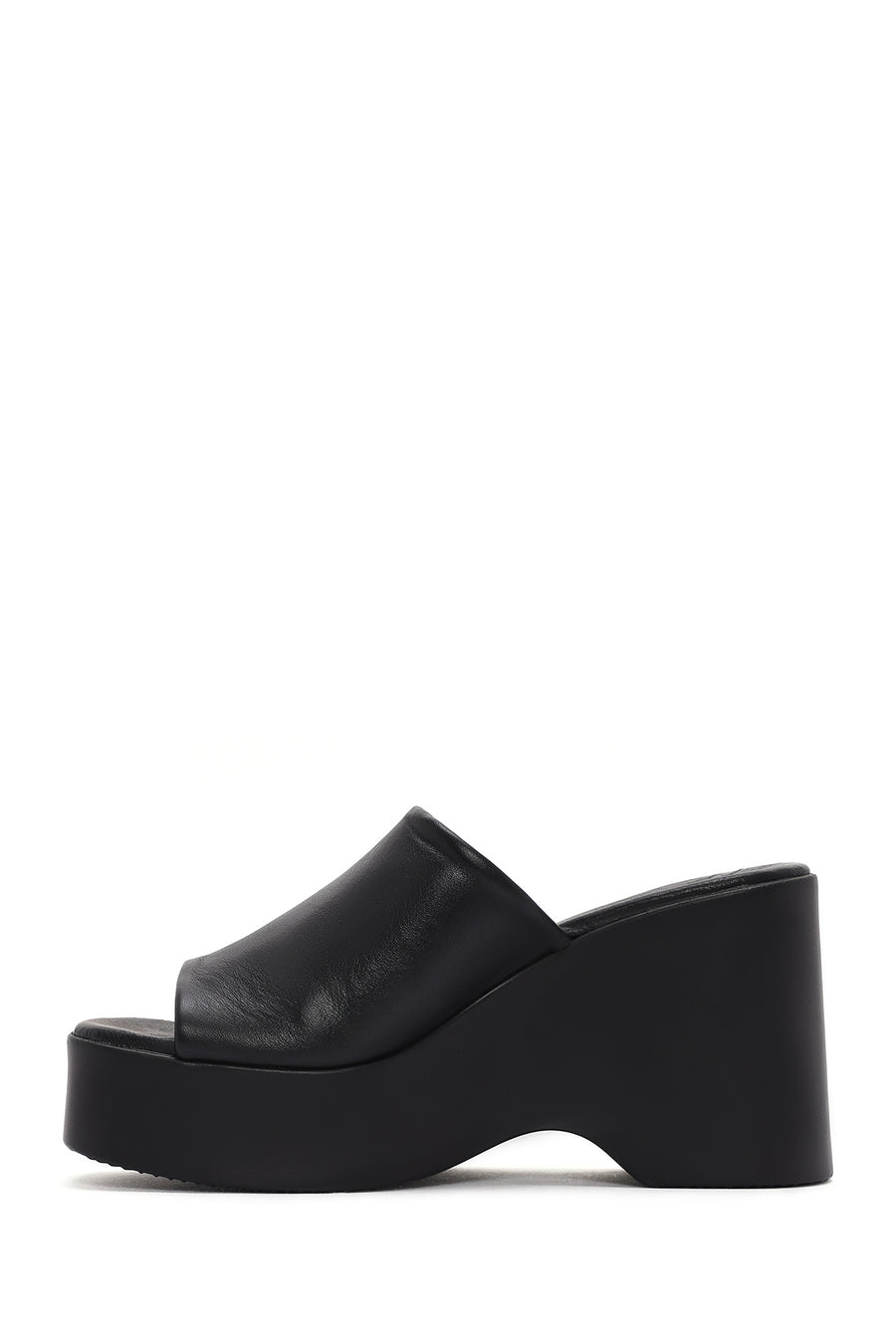 Women's Black Wedge Heeled Leather Slippers