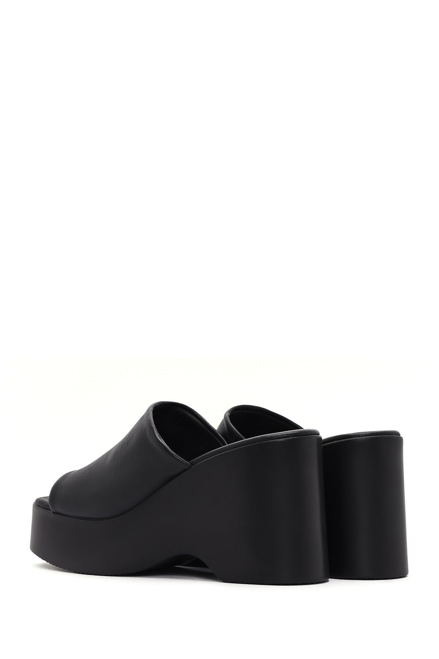 Women's Black Wedge Heeled Leather Slippers