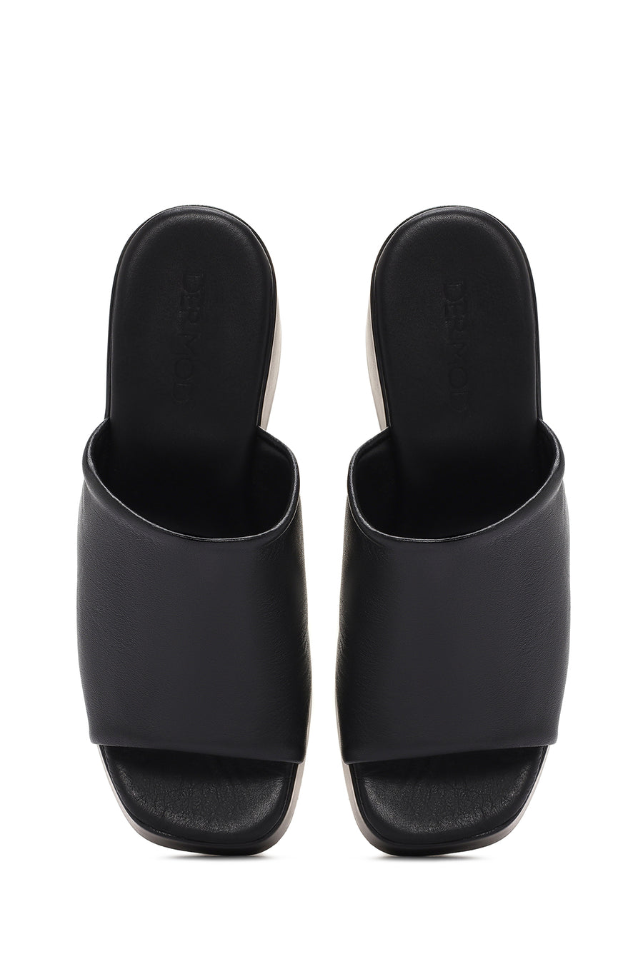 Women's Black Wedge Heeled Leather Slippers