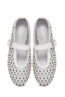 Women's White Strap Leather Ballerinas | Derimod