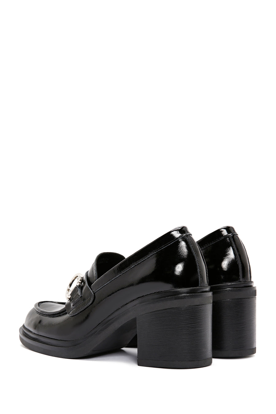 Women's Black Thick Heeled Leather Masculine Loafer