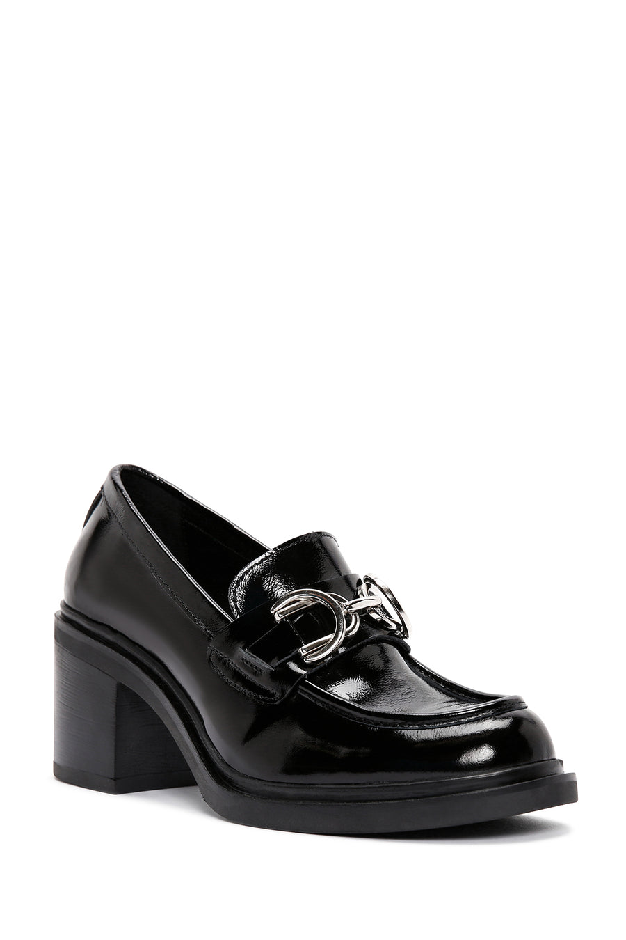 Women's Black Thick Heeled Leather Masculine Loafer