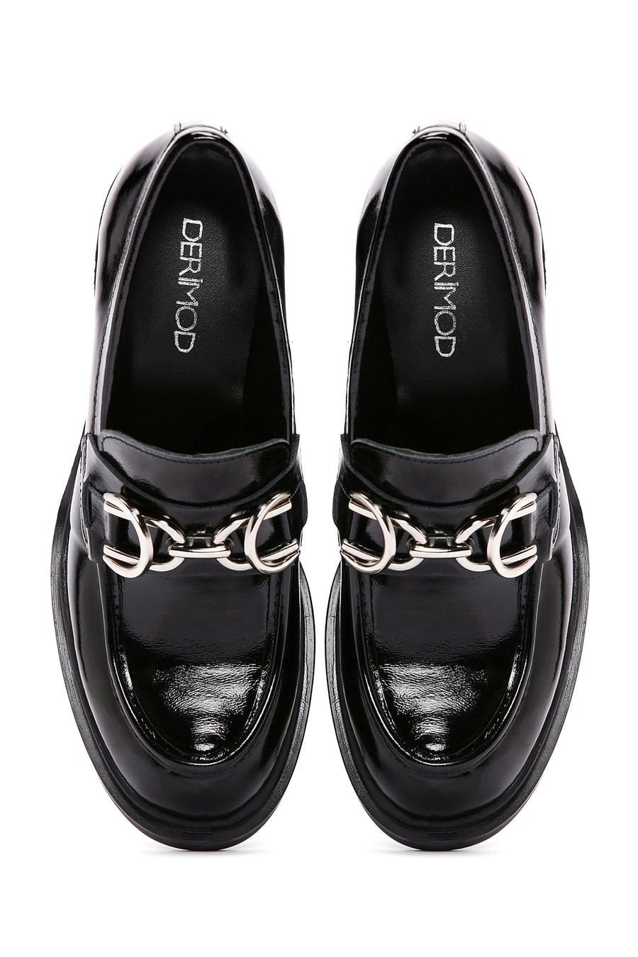 Women's Black Thick Heeled Leather Masculine Loafer