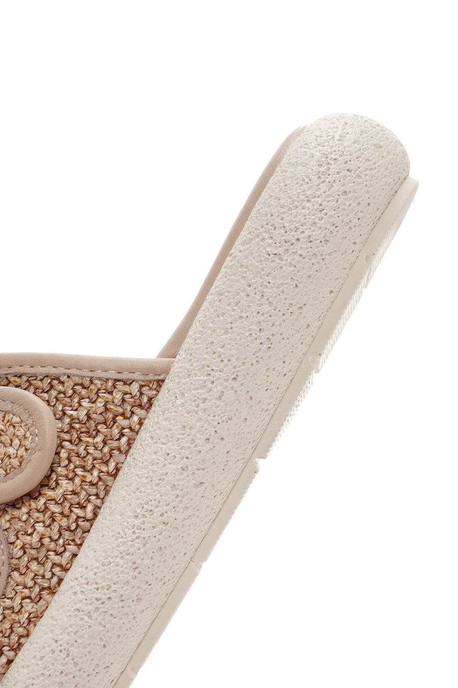 Women's Beige Double Buckle Straw Leather Slippers