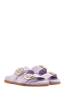 Women's Purple Buckle Suede Leather Slippers | Derimod