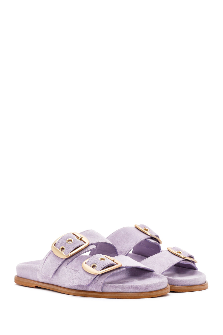Women's Purple Buckle Suede Leather Slippers