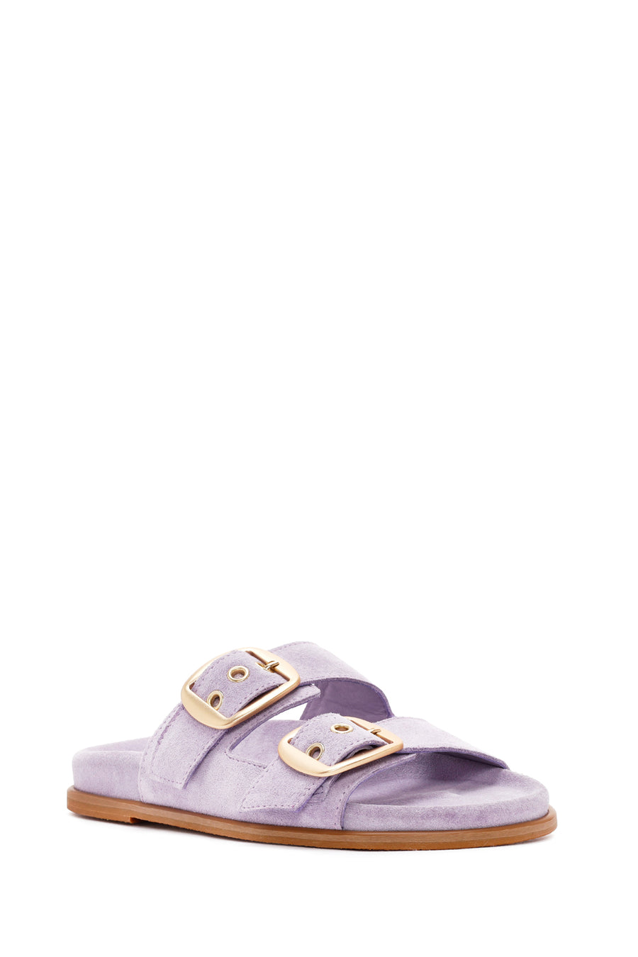 Women's Purple Buckle Suede Leather Slippers