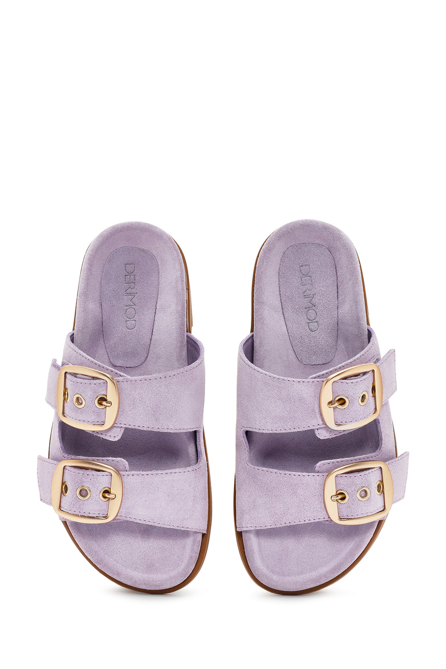 Women's Purple Buckle Suede Leather Slippers