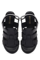 Women's Black Ankle Strap Thick Heeled Leather Sandals | Derimod