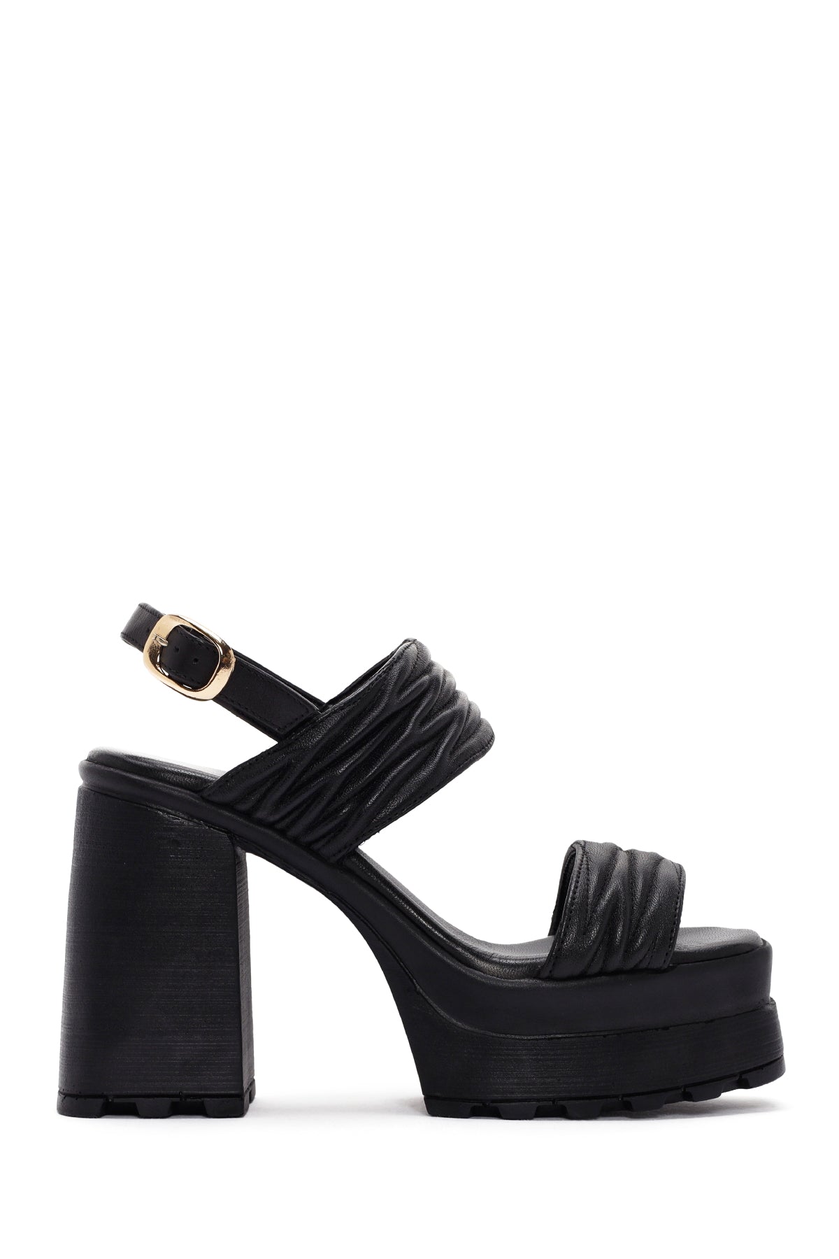 Women's Black Platform High Heel Leather Sandals 24SFD201718 | Derimod
