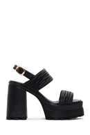 Women's Black Platform High Heel Leather Sandals | Derimod