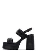 Women's Black Platform High Heel Leather Sandals | Derimod