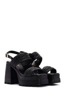 Women's Black Platform High Heel Leather Sandals | Derimod