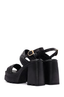 Women's Black Platform High Heel Leather Sandals | Derimod
