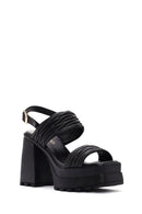Women's Black Platform High Heel Leather Sandals | Derimod