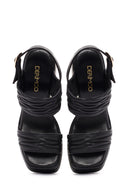 Women's Black Platform High Heel Leather Sandals | Derimod