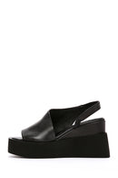 Women's Black Wedge Heeled Leather Sandals | Derimod