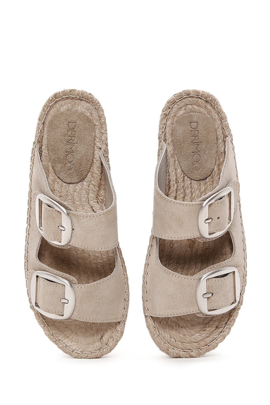
Women's Grey Double Buckle Suede Leather Espadrille
