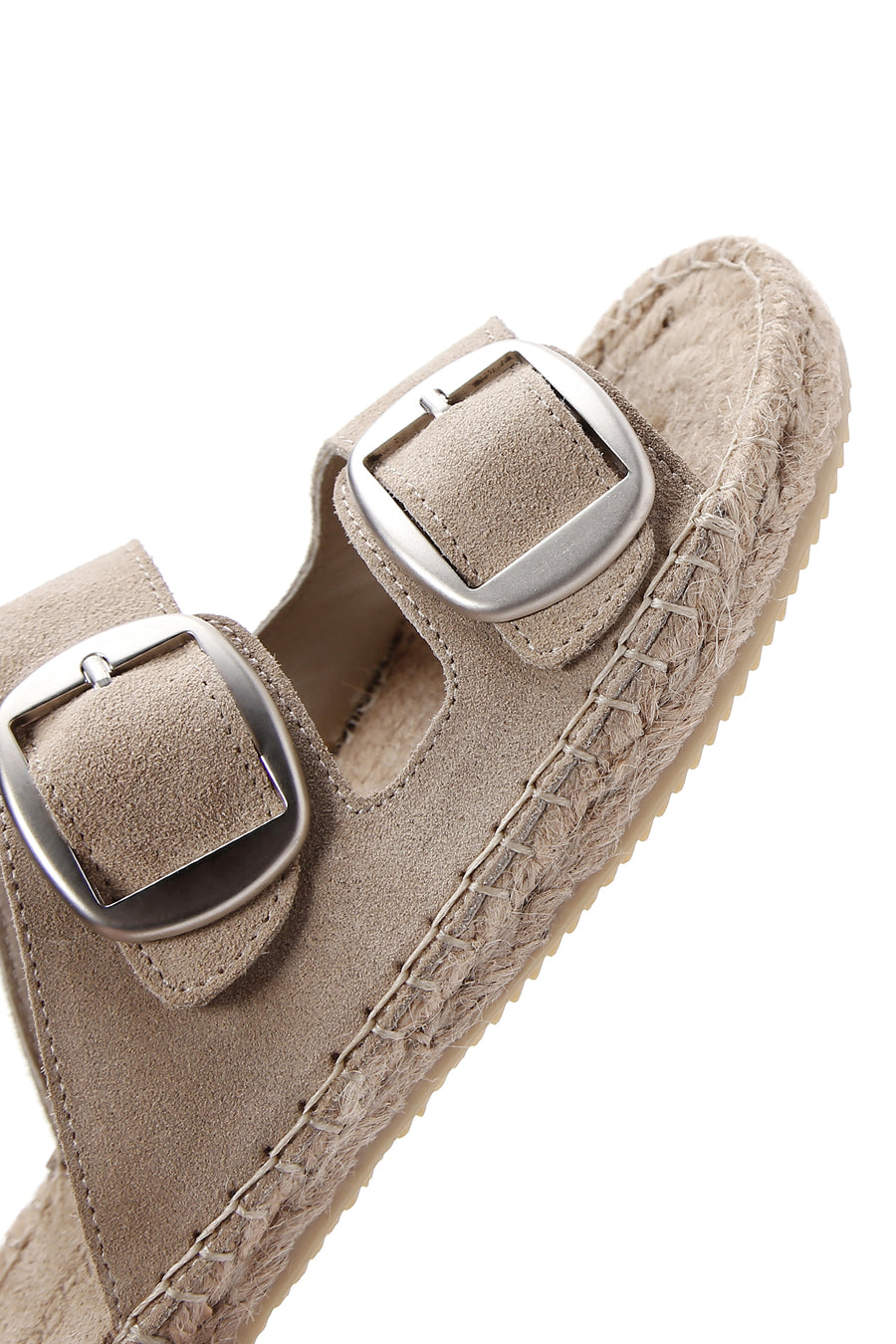
Women's Grey Double Buckle Suede Leather Espadrille
