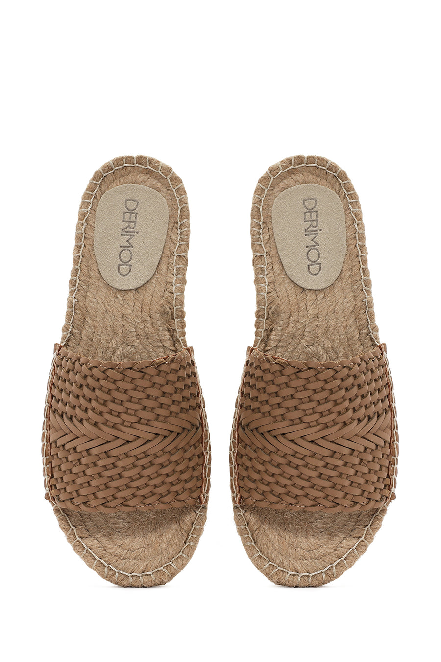 Women's Beige Knitted Leather Espadrille Slippers