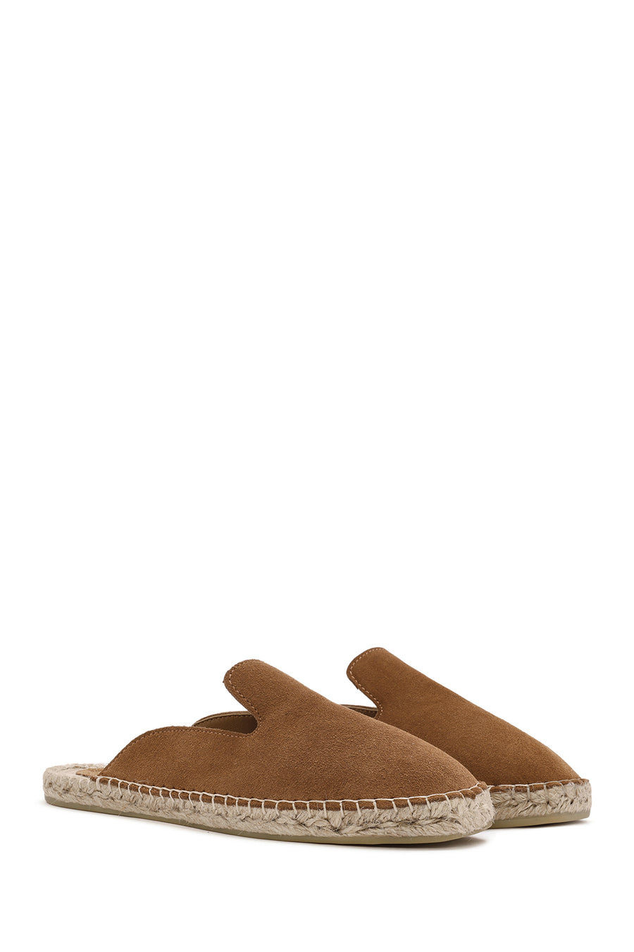 Women's Tan Suede Leather Espadrille Slippers