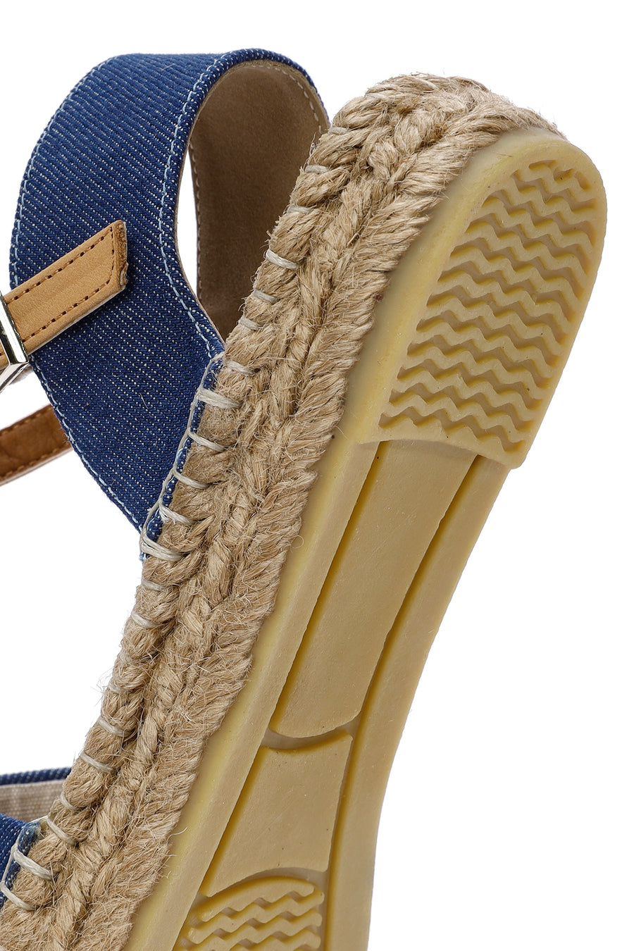 Women's Blue Ankle Buckle Jean Fabric Stoned Espadrille Sandals