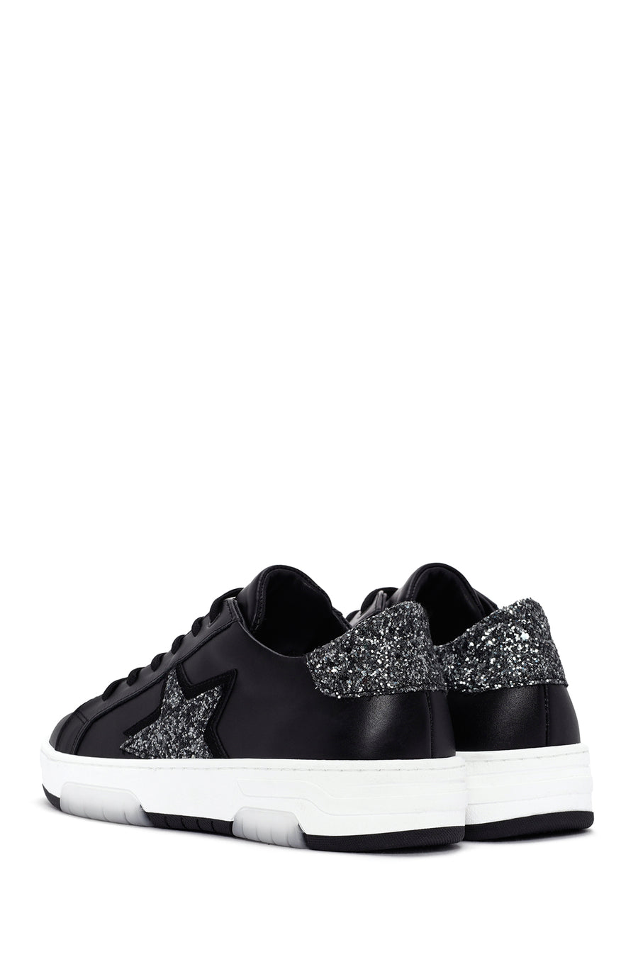 Women's Black Lace-up Leather Sneaker