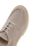 Women's Gray Suede Leather Masculine Shoes | Derimod