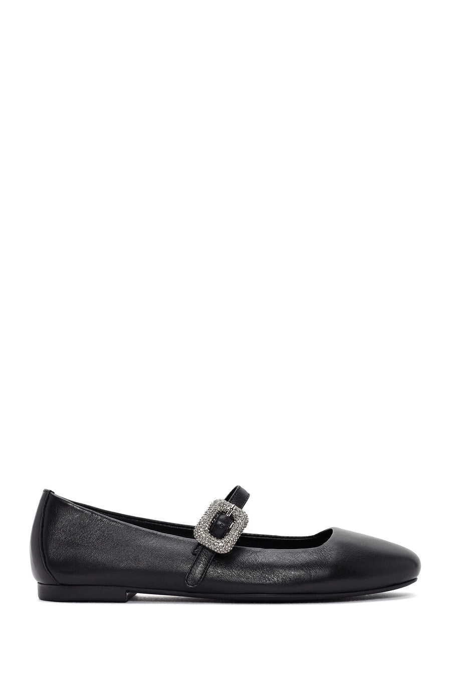 Women's Black Straped Stoned Leather Ballerinas 24SFD272018 | Derimod