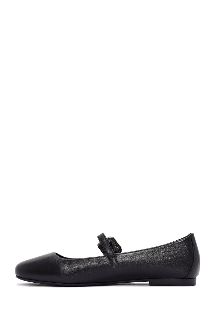 Women's Black Straped Stoned Leather Ballerinas