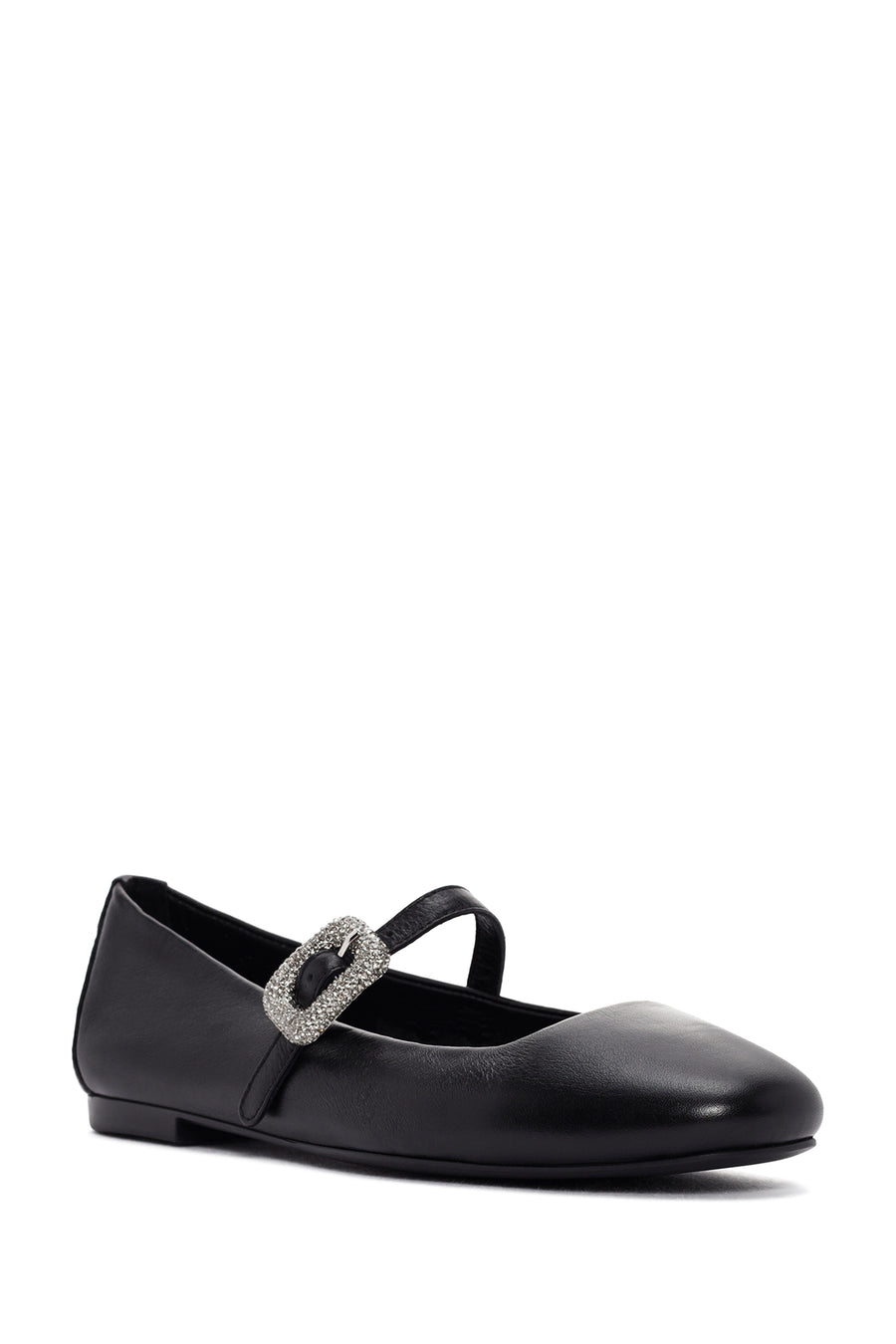 Women's Black Straped Stoned Leather Ballerinas