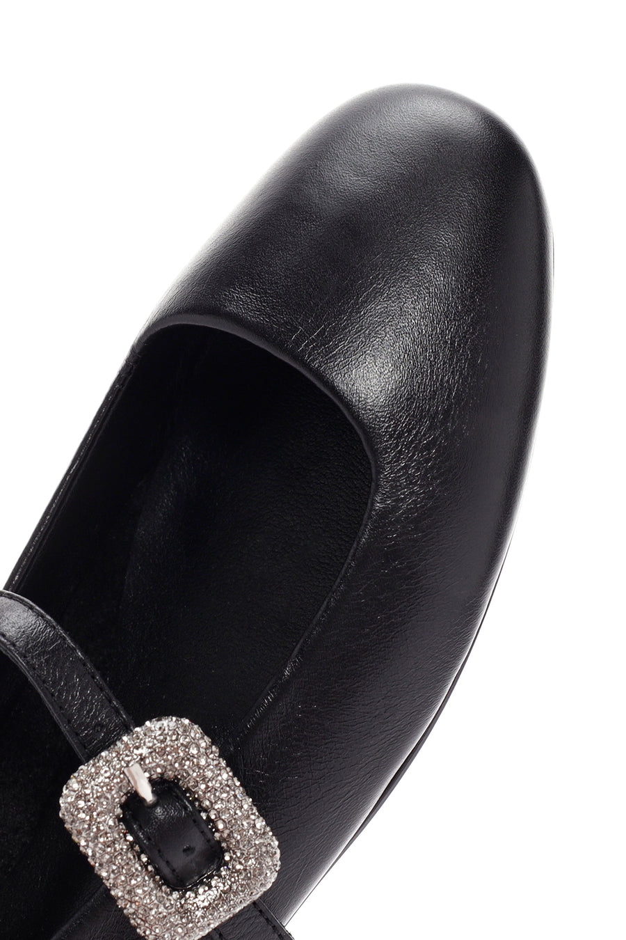 Women's Black Straped Stoned Leather Ballerinas