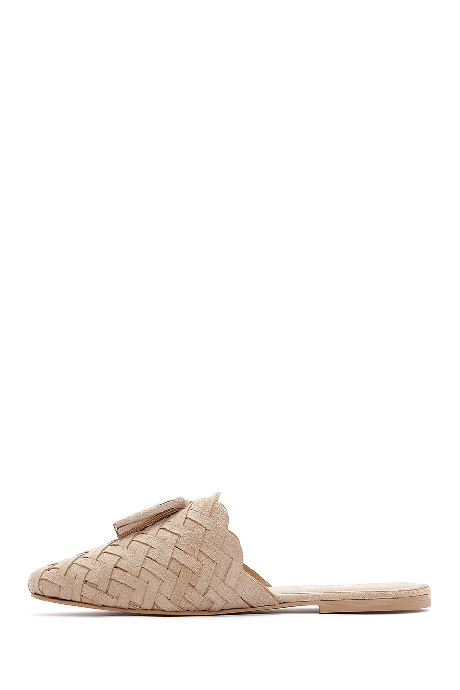 Women's Beige Knit Leather Slippers