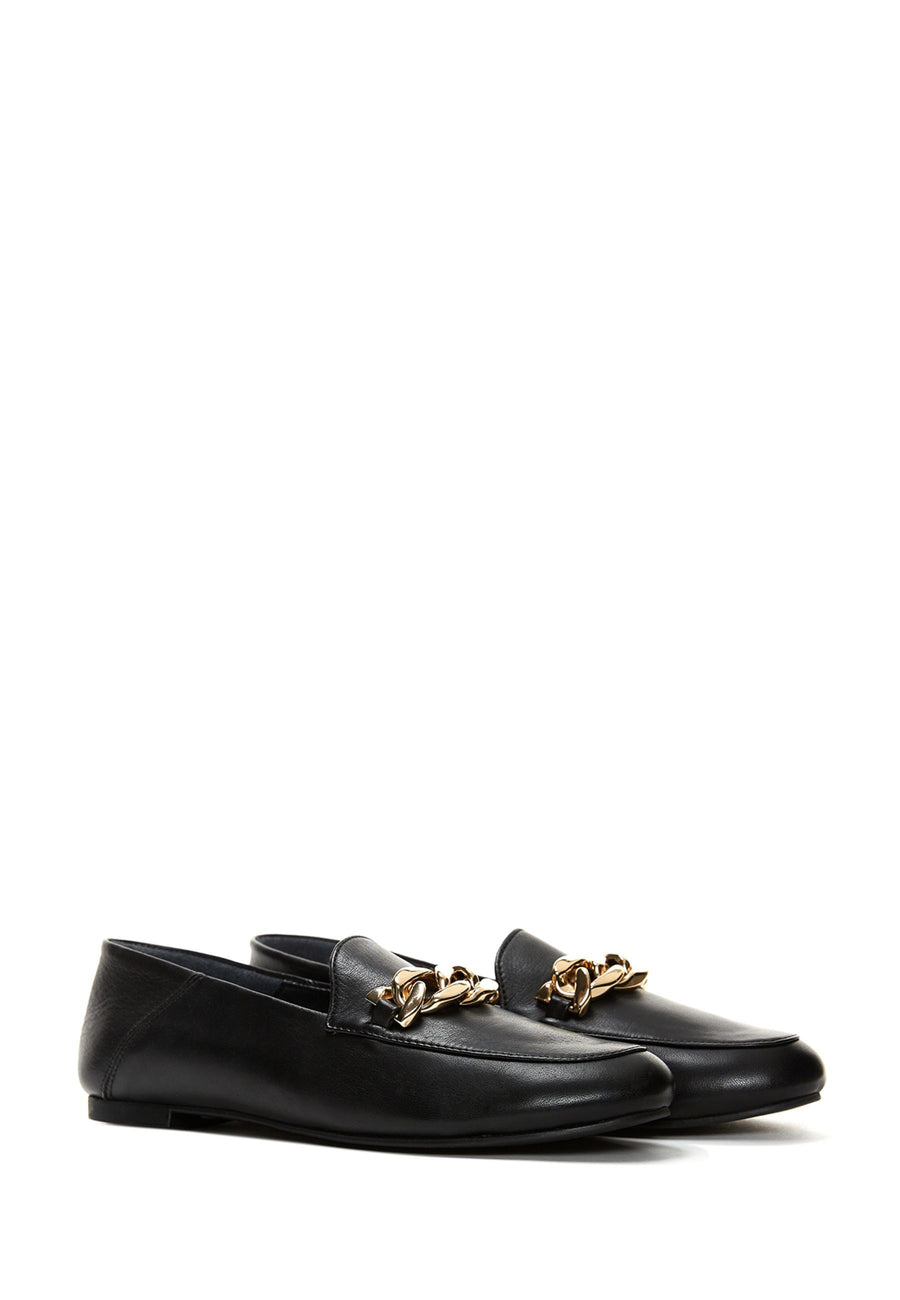 Women's Black Leather Masculine Loafer