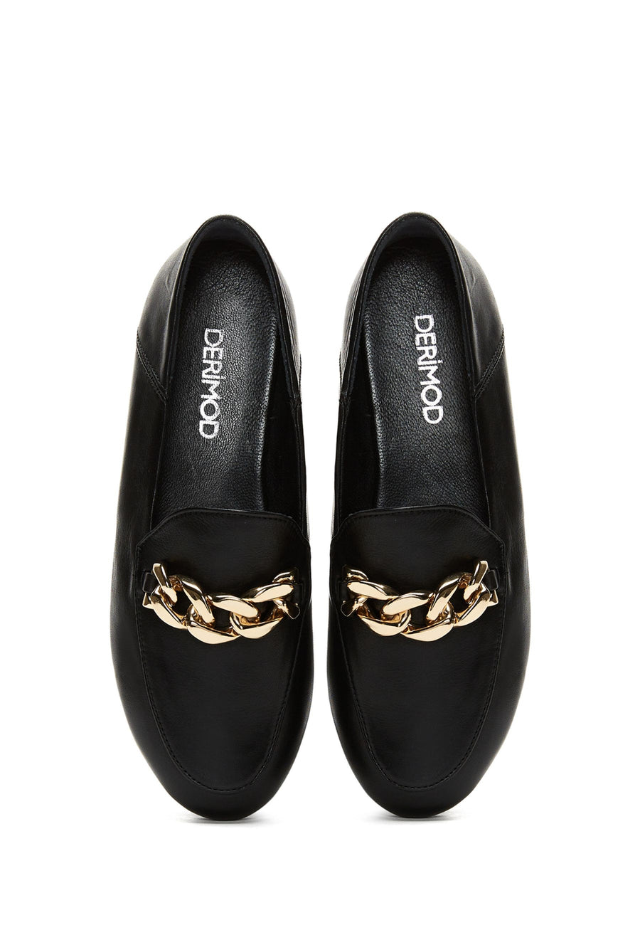 Women's Black Leather Masculine Loafer