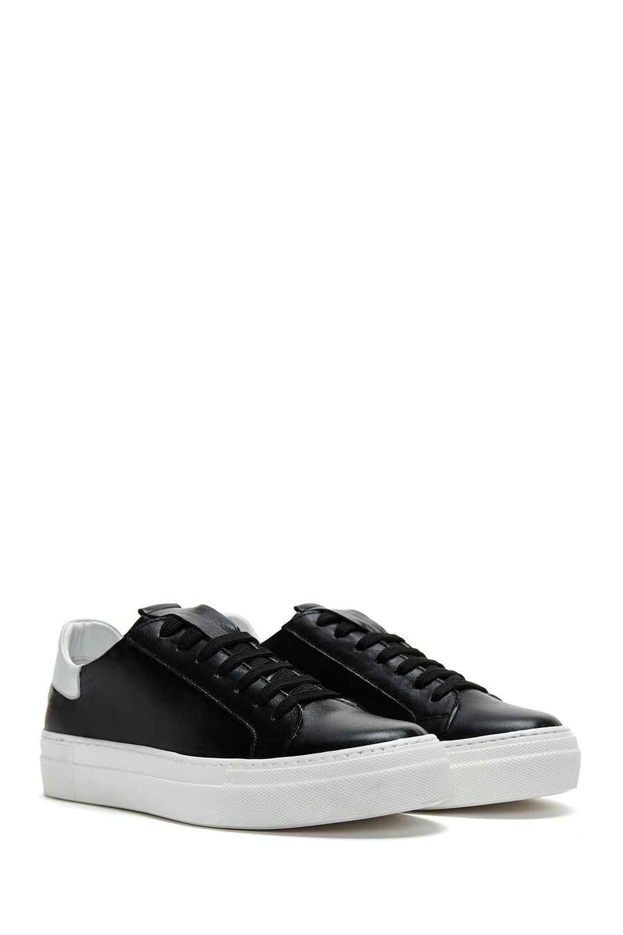 Women's Black Lace-Up Leather Sneaker