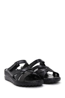 Women's Black Leather Comfort Slippers | Derimod