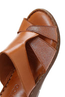 Women's Tan Wedge Heeled Leather Comfort Slippers | Derimod