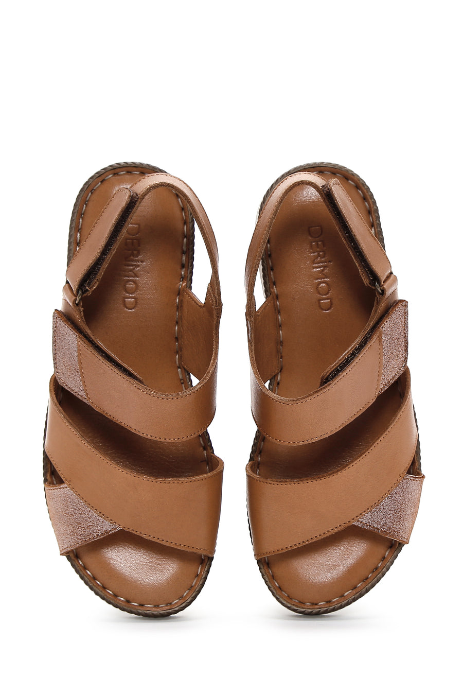 Kadın Taba Bilekten Bantlı Deri Comfort Sandalet